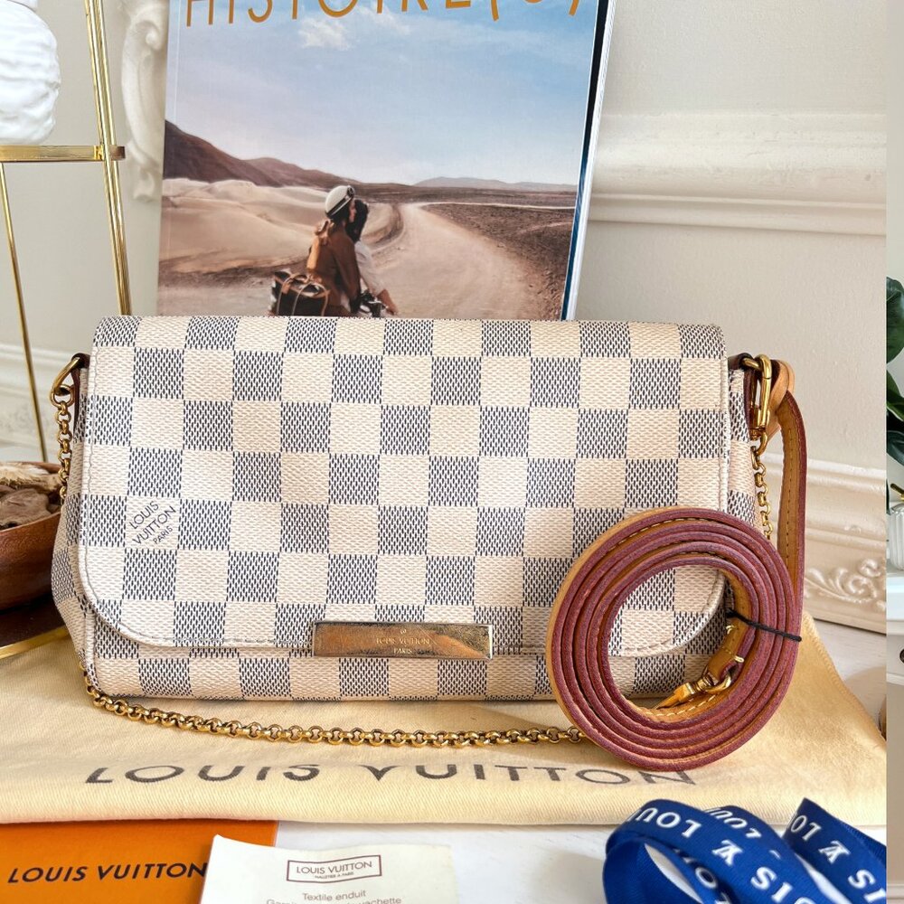 Authentic Louis Vuitton Favorite PM Azue Damier Crossbody Clutch Bag B0698